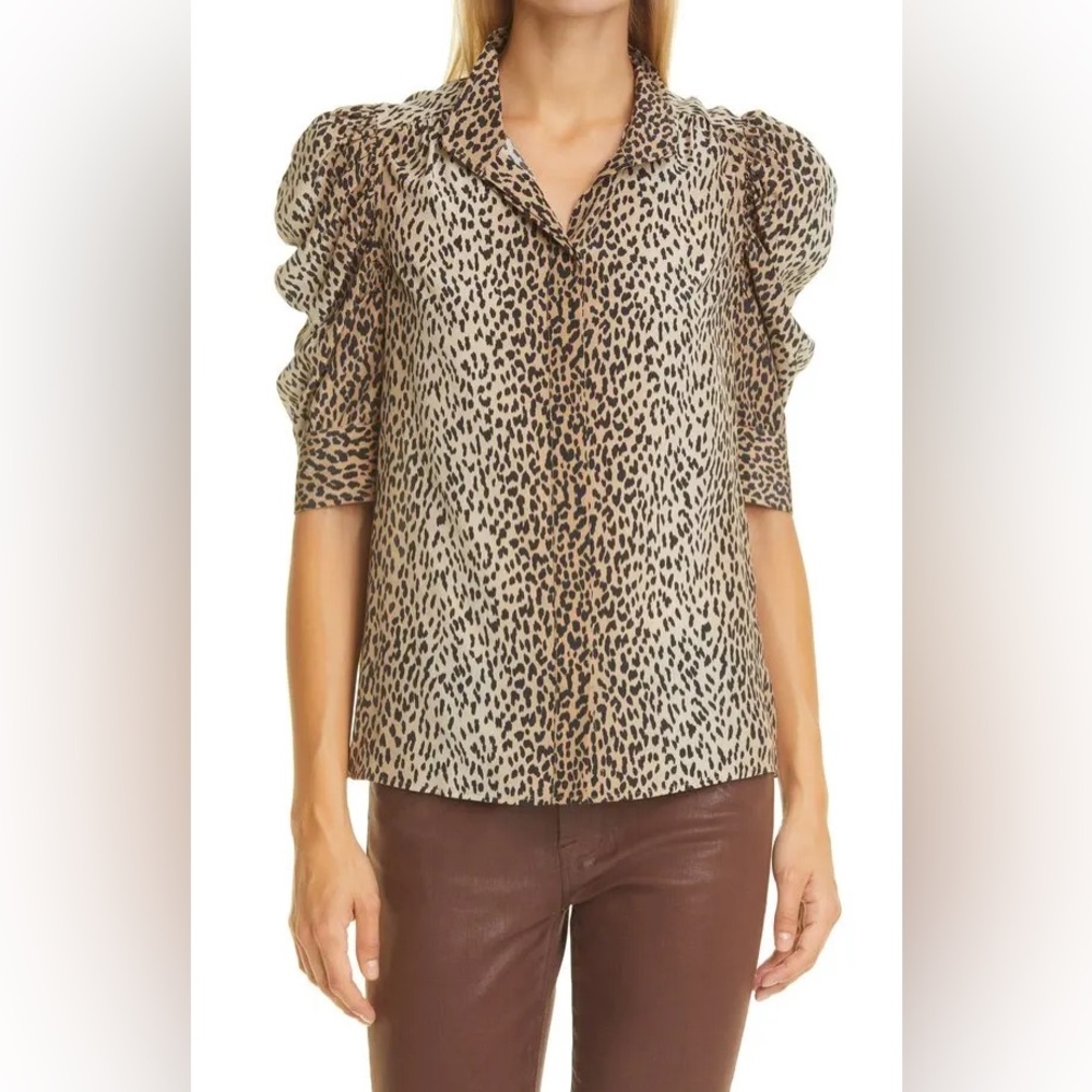 FRAME Gillian Leopard Print Silk Top in Leopard Multi Size Small
